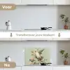 Gele kuifkaketoe - paradijsvogelbloemen - Groen keuken achterwand spatscherm klein -voor_na_NL