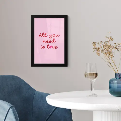 Tekst - Roze - Love - Hart fotolijst zwart zonder passe partout klein -sfeer4