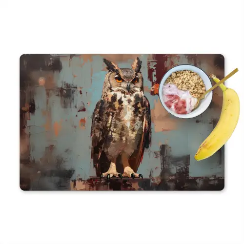Geschilderd - Abstract - Uil - Bruin Placemat vinyl groot -zzzproduct_Kitchenyeah-website