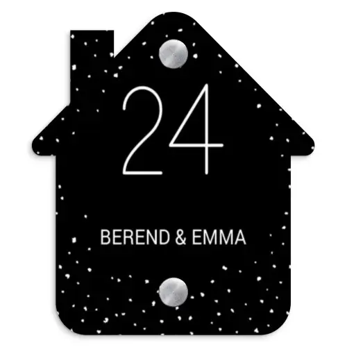 Zwart met stippen - Klassiek Naambord Huisje klein -3d