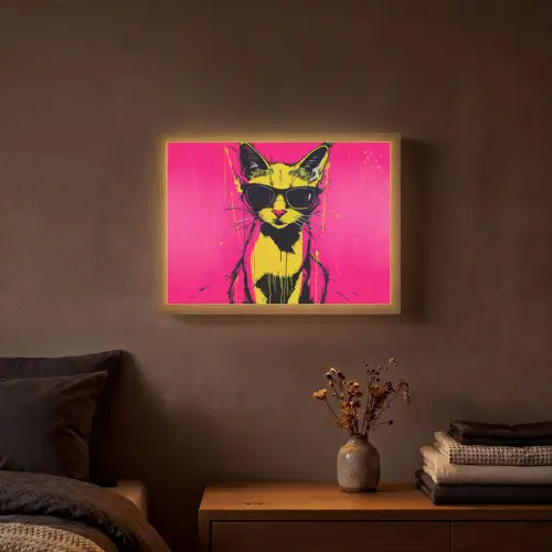 Kat - Art - Zonnebril - Roze Light Box met batterij (Wandlamp) middel -sfeer4