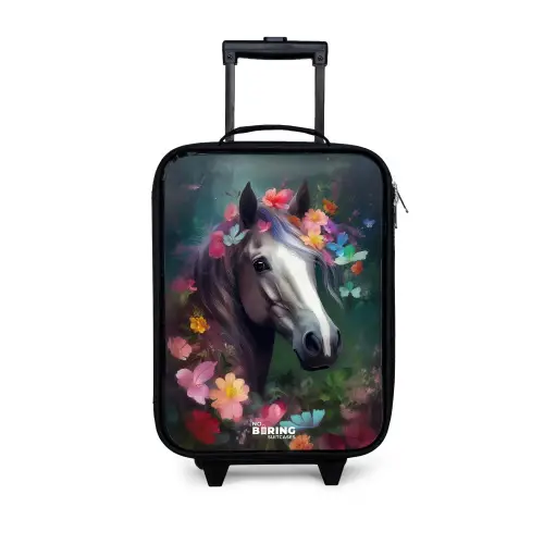 Paard in kleurrijke bloemen Kinderkoffer - Zwart klein -3d
