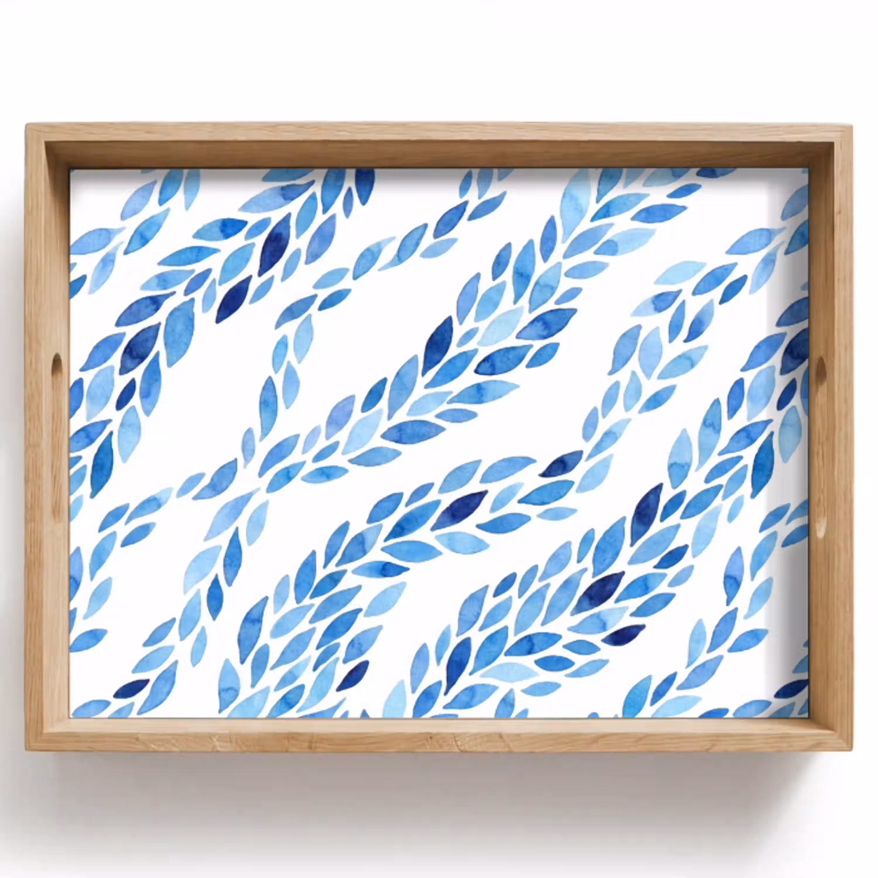 Bladeren - Aquarel - Patroon - Modern - Blauw Dienblad Rechthoek middel -z3d_shopping