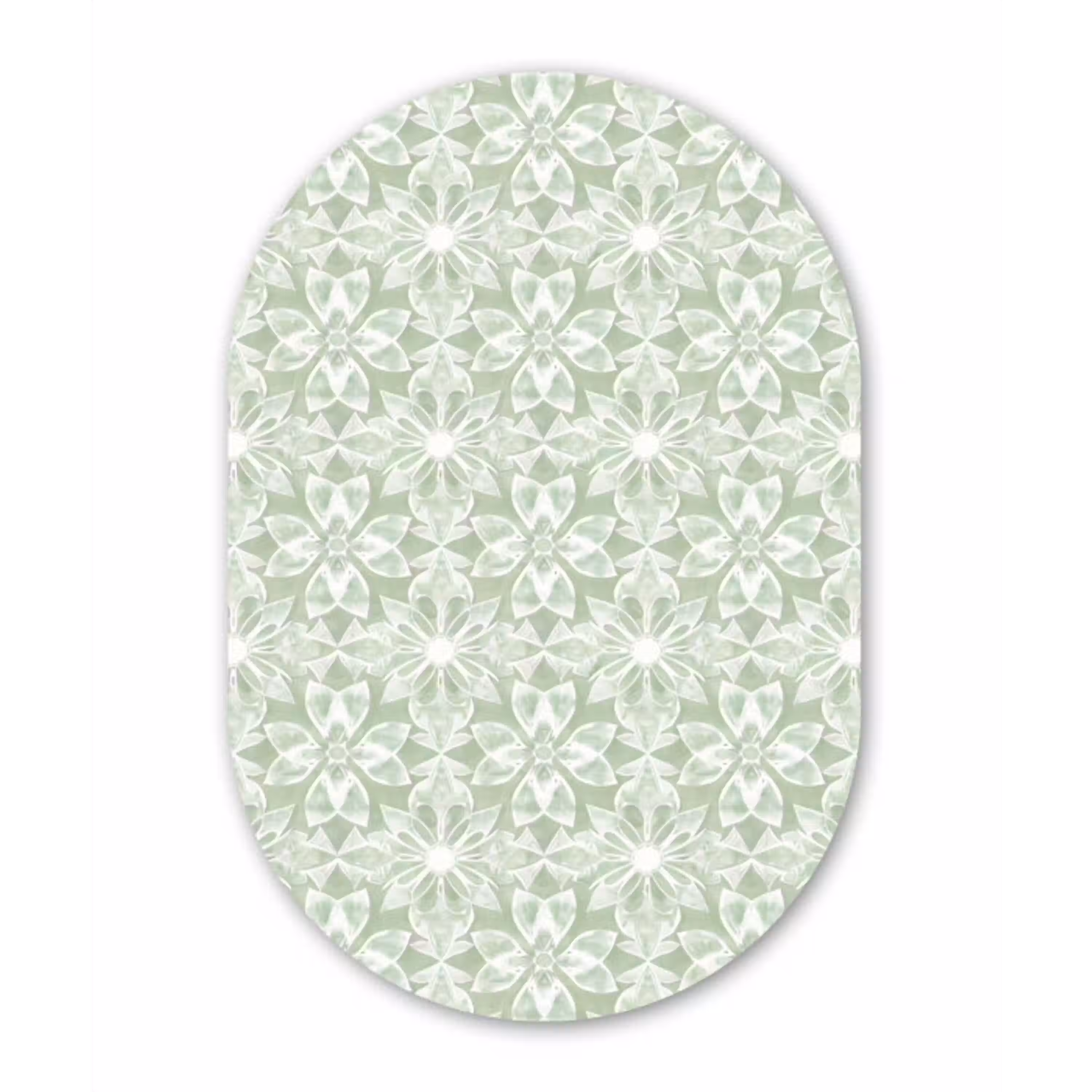 Saliegroen - Symmetrisch - Mandala - Ornament - Patroon Wandcirkel Ovaal Aluminium middel 839 -3d