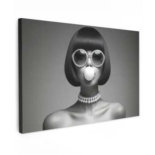 Vrouw - Zwart Wit - Ketting - Zonnebril canvas 2cm klein -z3d