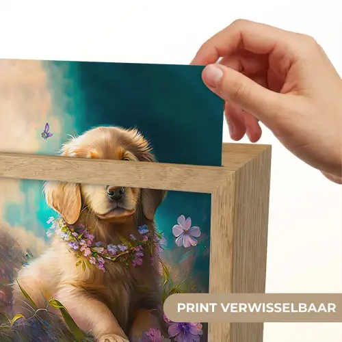 Puppy - Bloemenkrans - Vlinder - Hond - Golden retriever Light Box met kabel (Kinderlampje) klein -USP_websiteprintNL