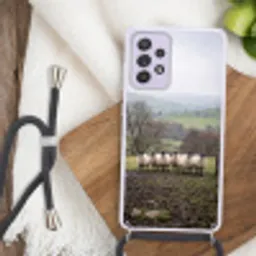 Schapen - Rij - Weide - Dieren - Platteland Hoesje Samsung Galaxy A52 5G met koord klein -sfeer4