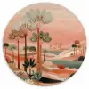 Roze landschap - Palmen - Water Wandcirkel kunststof plaat 5mm dik klein -3d