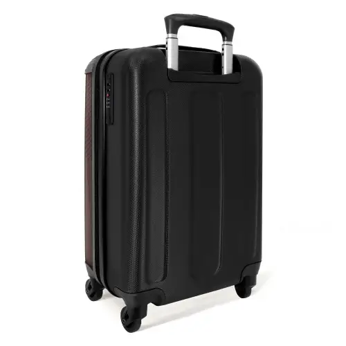Minimal - Kruisende lijnen op donkerbruin NBS - Handbagage koffer - Unisex middel -achterkant