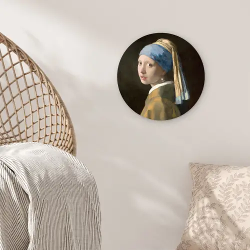 Meisje met de parel - Schilderij - Oude meesters - Vermeer Wandcirkel kunststof plaat 5mm dik klein -sfeer5