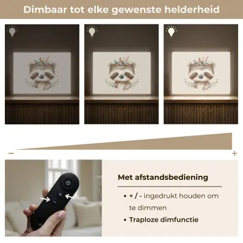 Luiaard - Dieren - Bohemian - Boho Light Box met batterij (Wandlamp kind) middel -USP_dimbaarNL