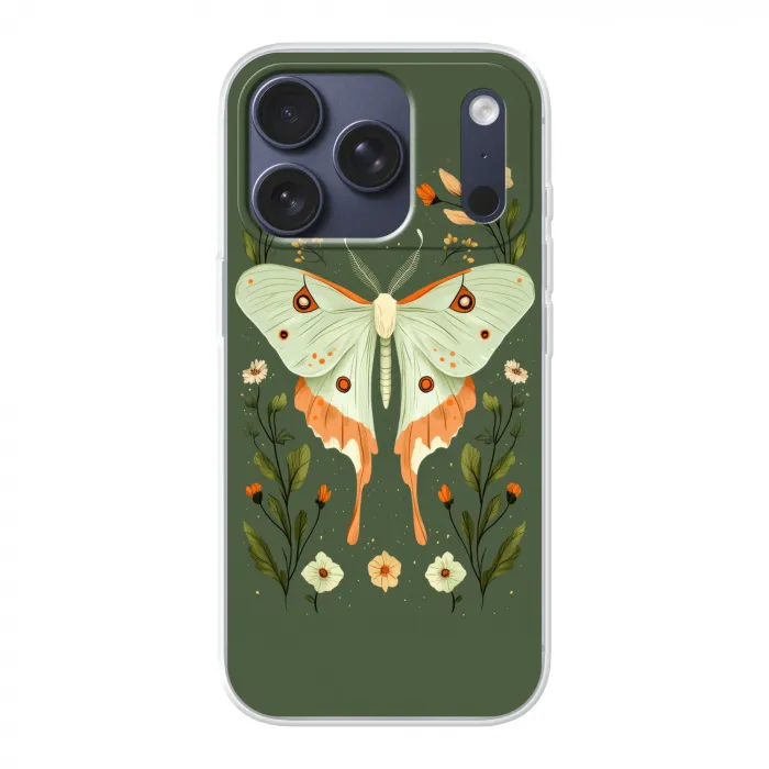 Bloemen - Bladeren - Olijfgroen - Vlinder Telefoonhoesje iPhone 17 Pro klein -3d