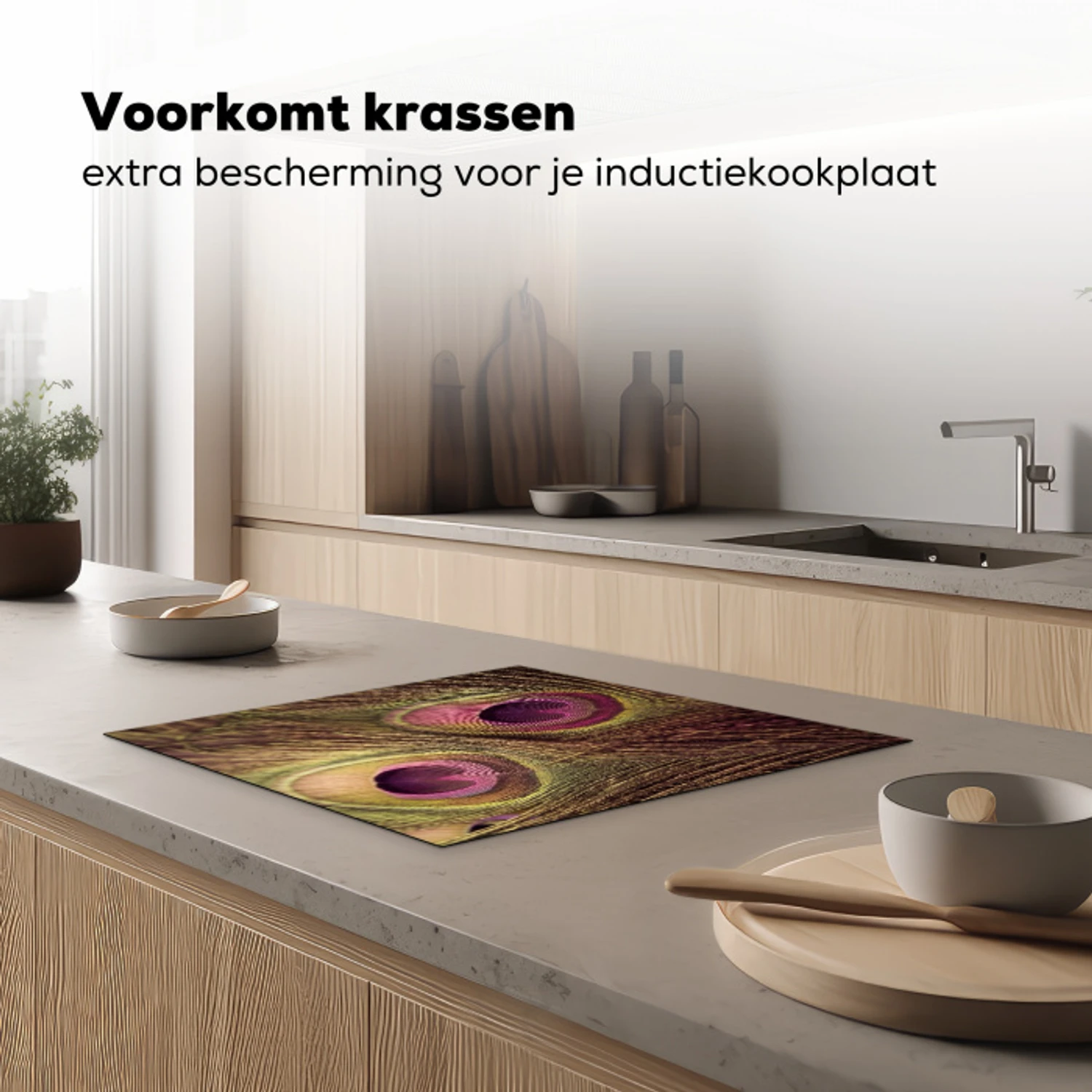 Pauw - Veren - Paars - Groen Inductie beschermer vinyl 3mm middel -sfeer1