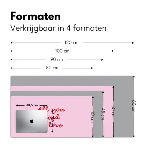 Tekst - Roze - Love - Hart Muismat XXL klein -sfeer5