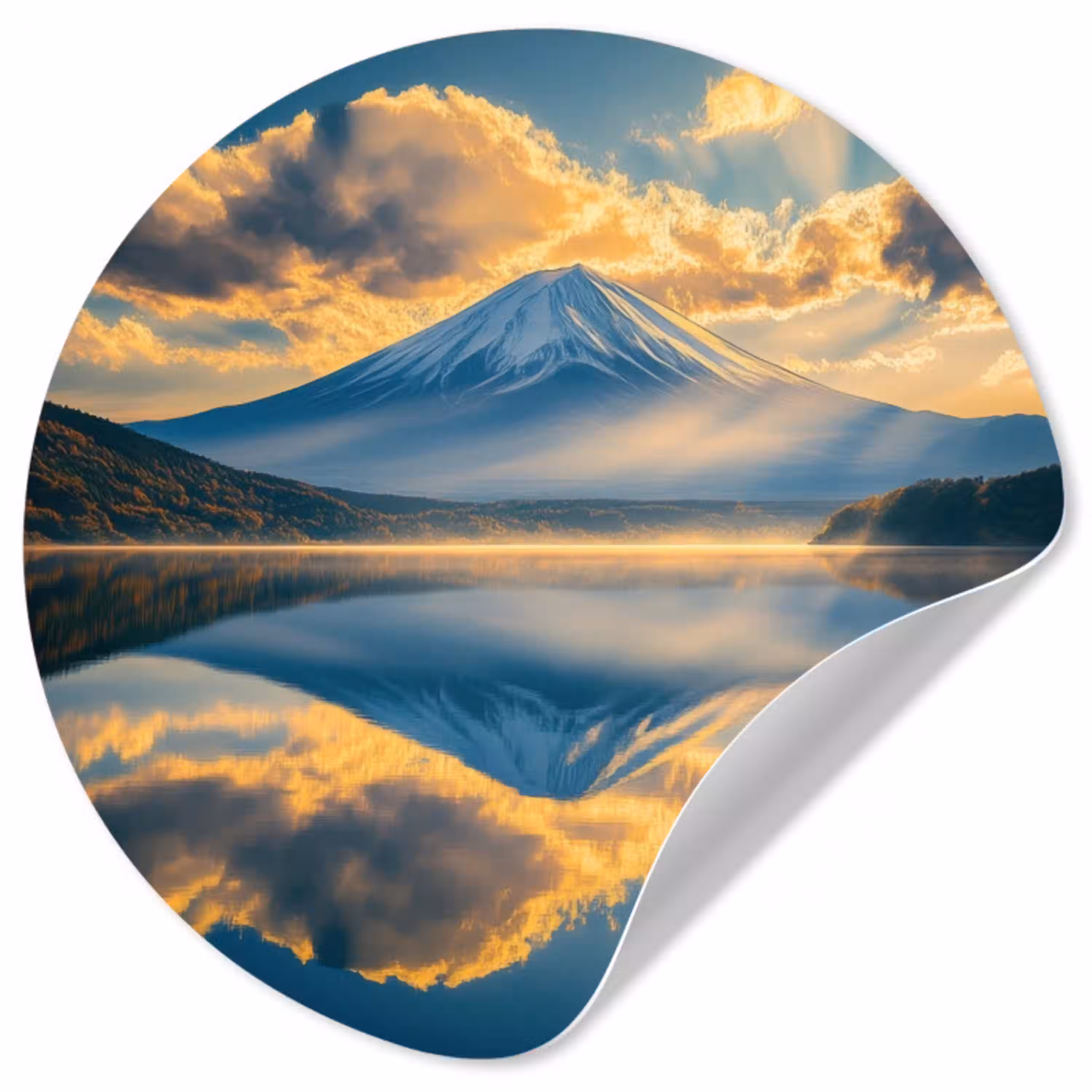 Berg - Rivier - Zonsondergang Wandcirkel behangsticker klein -3d