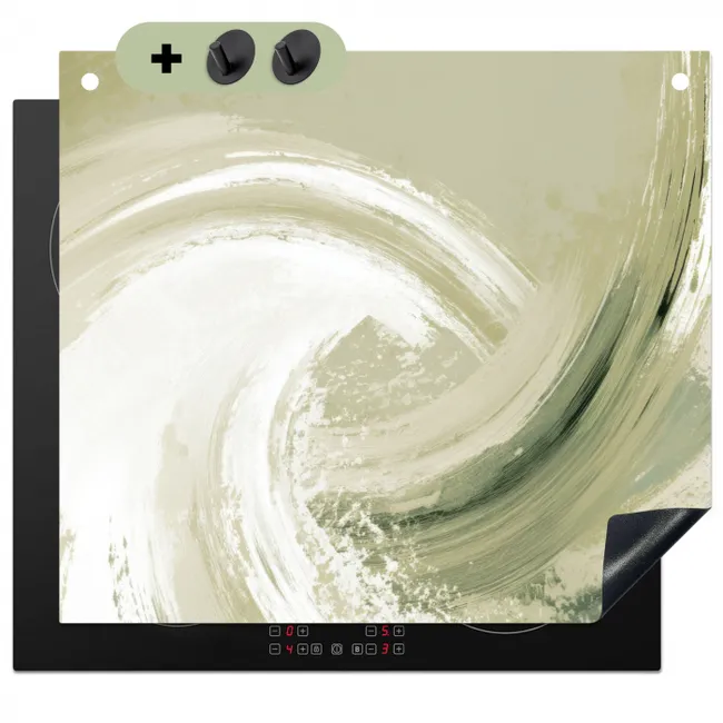 Inductiebeschermer & spatscherm (2in1) - Abstract - Penseelstreken - Golven - Groen