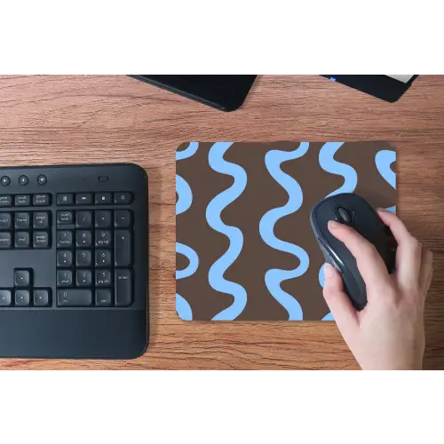 Kronkelende lijnen - Blauw - Bruin - Minimalistisch muismat rubber klein 262 -toetsenbord