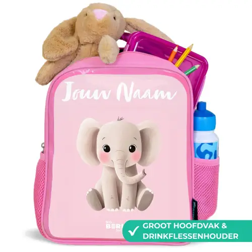 Olifant - Grijs - Baby - Slurf Kinderrugzak - Roze middel -inhoud_NL