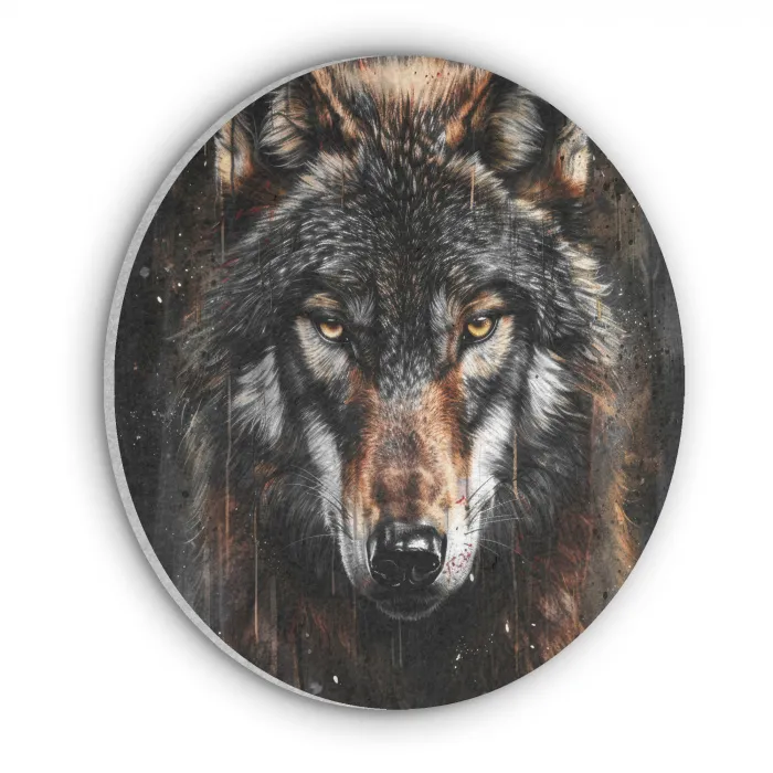 Dieren - Wolf - Portret - Zwart - Bruin Akoestische PET Vilt - Rond klein -3d