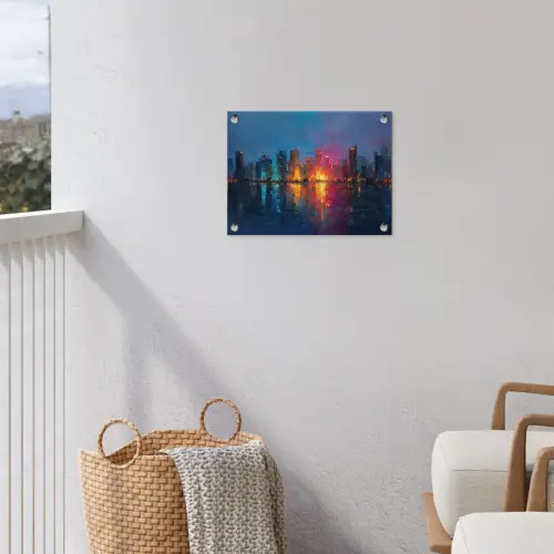 Skyline - Penseelstreken - Donkerblauw - Lichtgevend tuinposter los doek klein -sfeer8