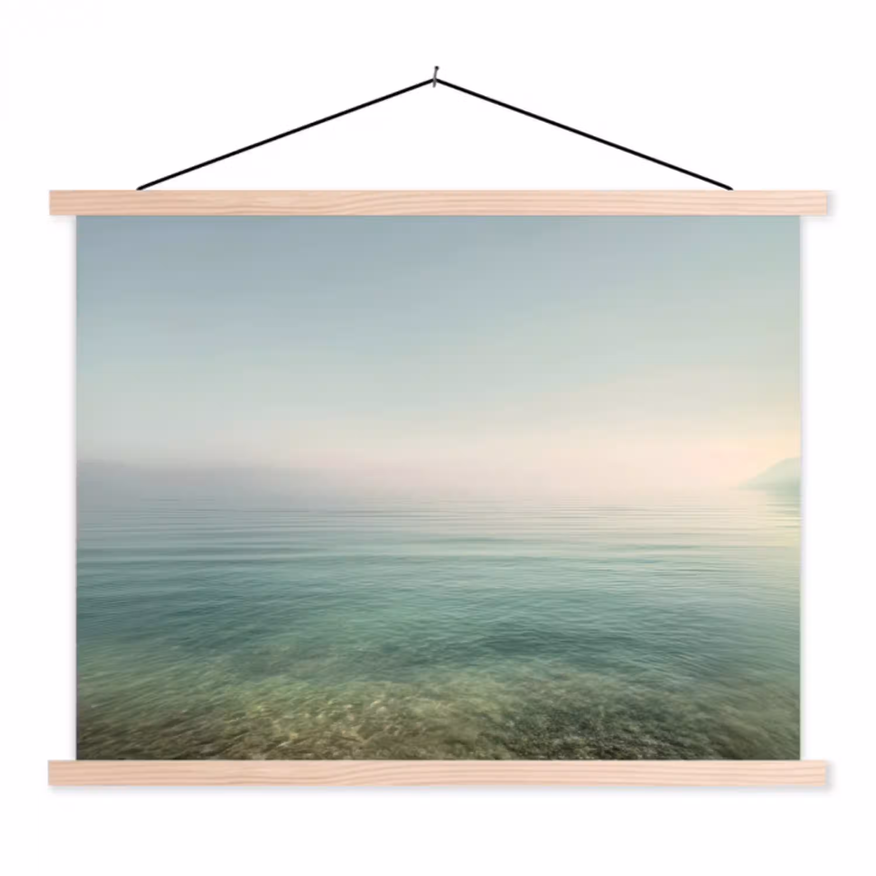 Zee - Horizon - Blauw - Mist textielposter latten blank klein -3d
