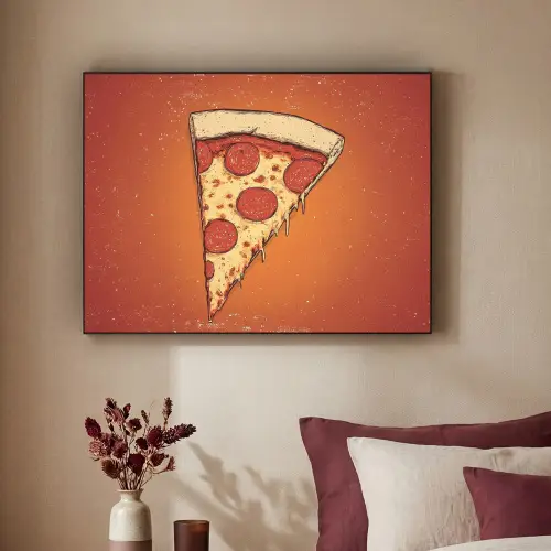 Pizza - Kaas - Rood - Pepperoni Textielframe zwart klein -sfeer1