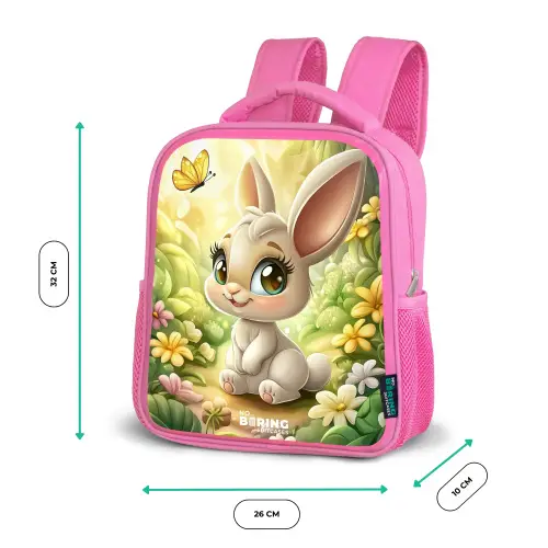 Konijn - Zonlicht - Sprookjesachtig - Vlinder Kinderrugzak - Roze middel -productfoto_formaten