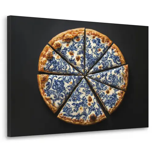 Pizza - Eten - Delftsblauw Textielframe - compleet frame klein -3d
