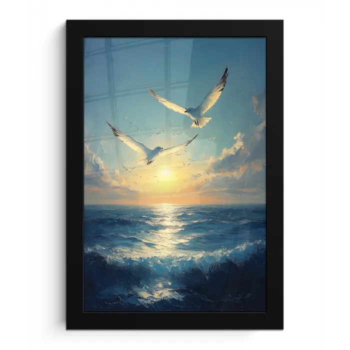 Meeuwen - Zee - Wolken -Blauw fotolijst zwart zonder passe partout klein -3d