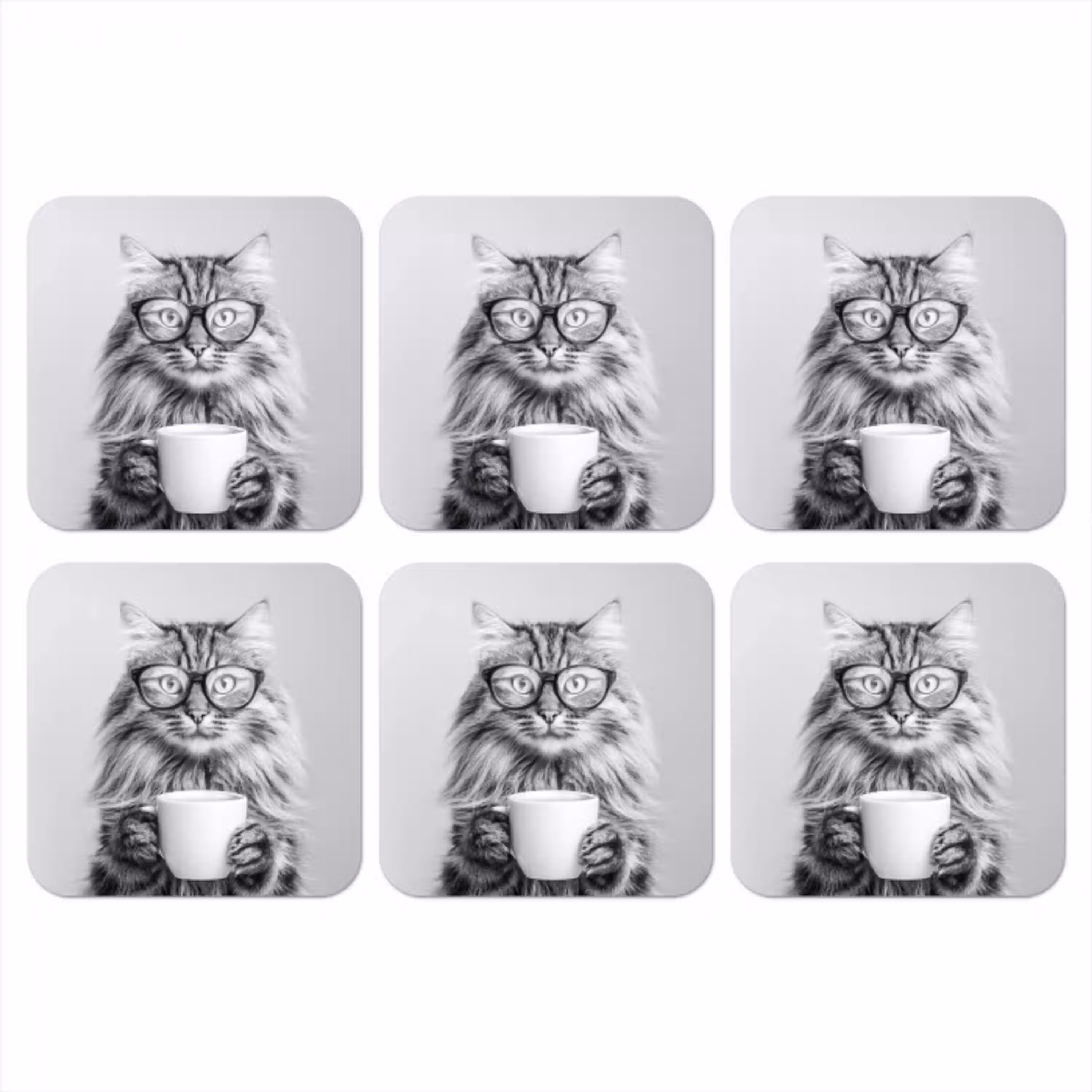 Kat - Bril - Mok - Pluizig onderzetter kurk middel -3d