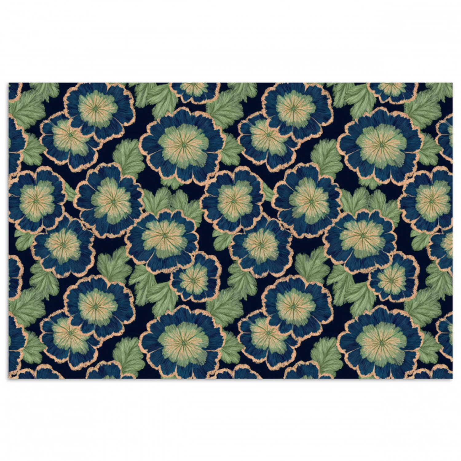 Bloemen - Borduurwerk - Patroon - Blauw - Groen poster papier klein 62 -3d