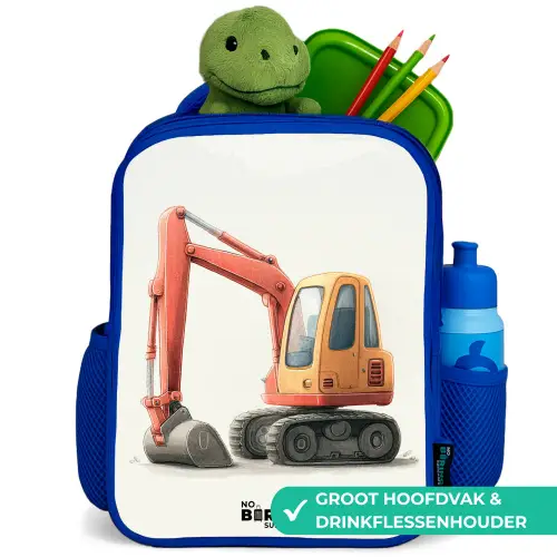 Graafmachine - Getekend - Oranje Kinderrugzak - Blauw middel -inhoud_NL