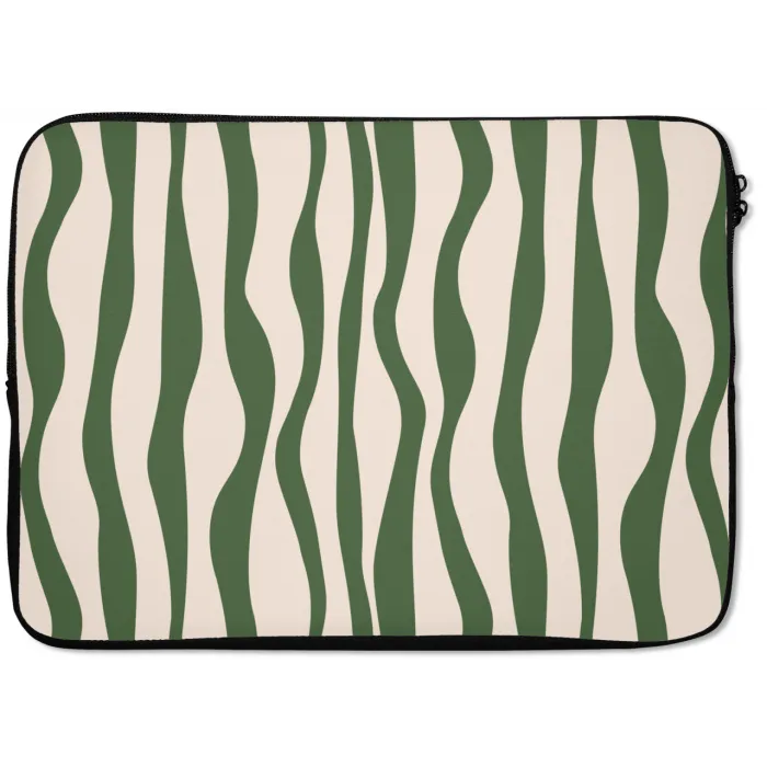 Golvende lijnen - Beige - Groen - Strepen - Abstract laptophoes neopreen klein -zkaufland3dotto