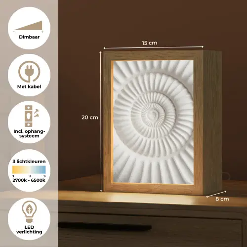 Schelp - Spiraal - Wit Light Box met kabel (Tafellamp) klein -USP_NL