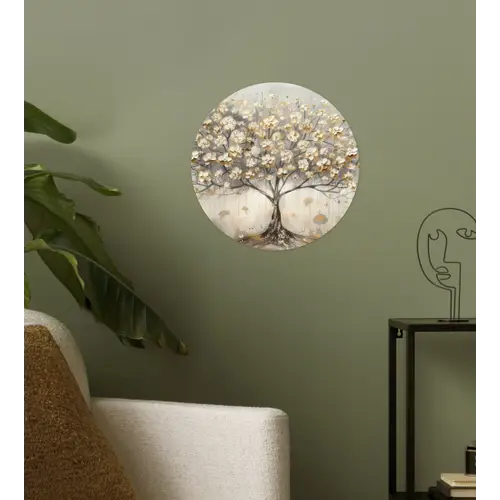 Boom - Beige - Goud - Verflook - Grijs Wandcirkel behangsticker klein -sfeer2