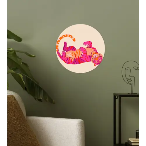 Tijger - Roze - Oranje Wandcirkel behangsticker klein -sfeer2