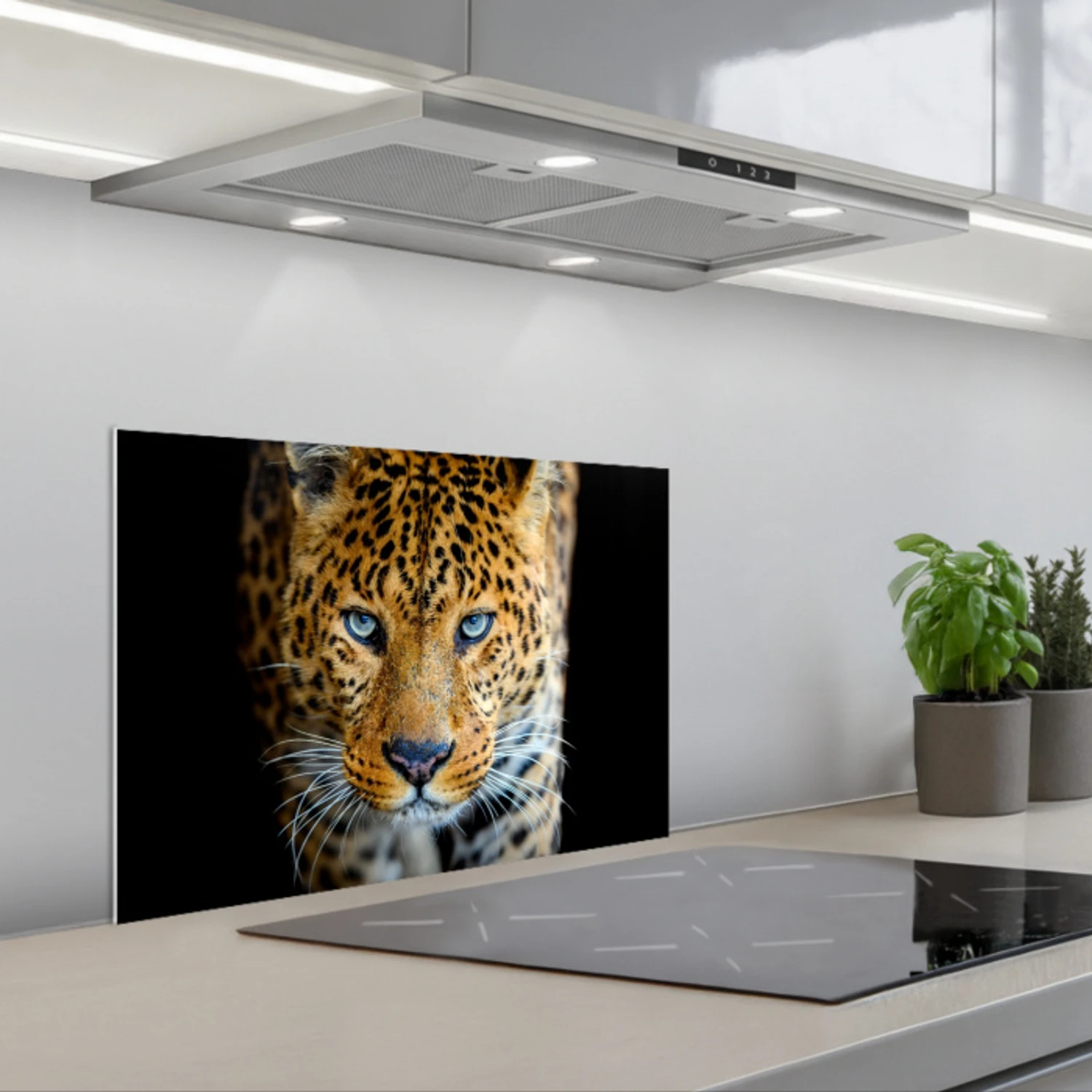 Luipaard - Dieren - Portret - Wilde dieren - Zwart keuken achterwand spatscherm klein -3d_schuin