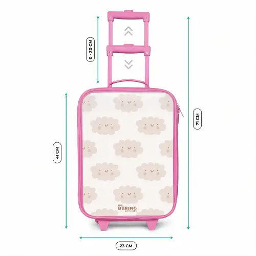 Vrolijke wolkjes met gezichtjes op crèmekleurige achtergrond Kinderkoffer - Roze klein -productfoto_formaten