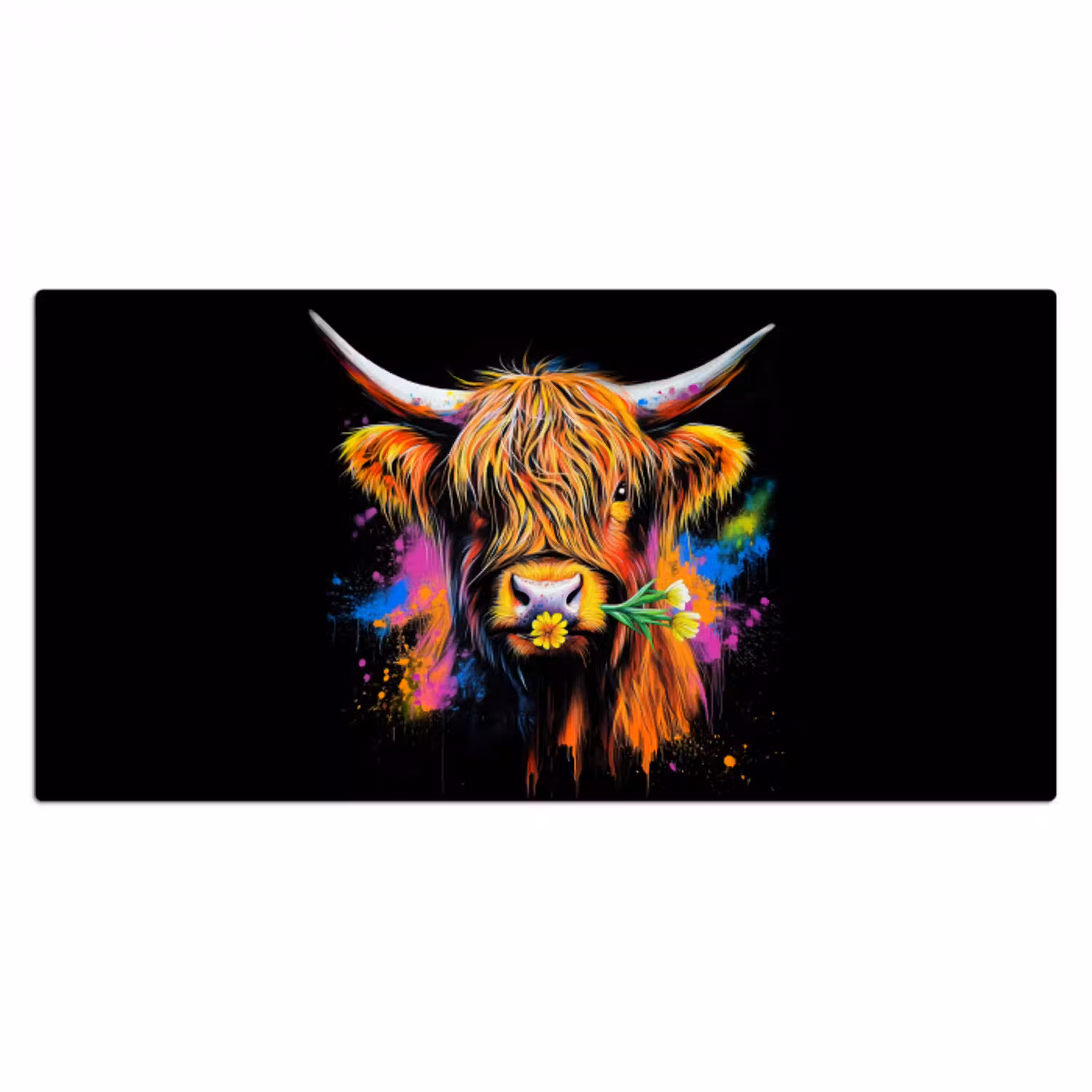Schotse Hooglander - Graffiti - Kleurrijk - Bloem - Dieren Muismat XXL klein -3d_leeg