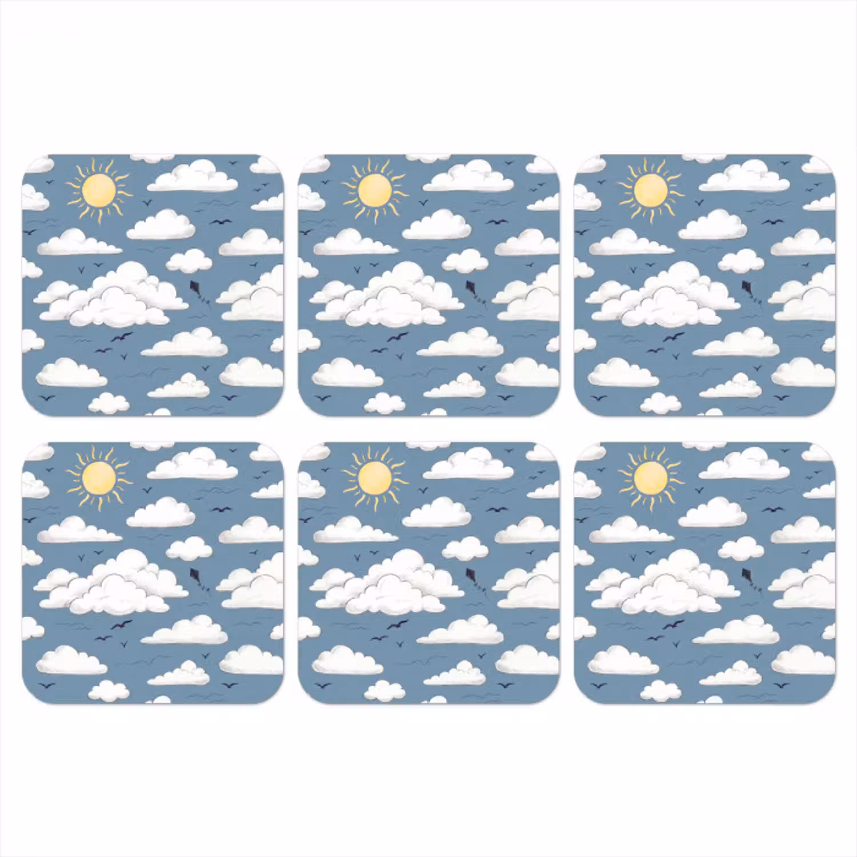 Lucht - Zon - Wolken - Natuur - Blauw onderzetter kurk middel -3d