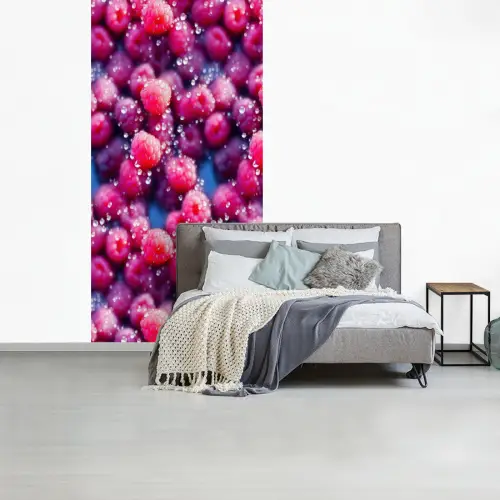 Frambozen - Waterdruppels - Vruchten fotobehang vinyl groot 64 -slaapkamer