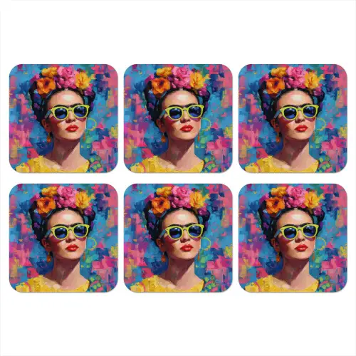 Vrolijk portret - Vrouw - Bloemenkroon onderzetter kurk middel -3d