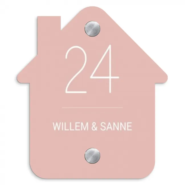 Effen roze - Klassiek Naambord Huisje klein -3d