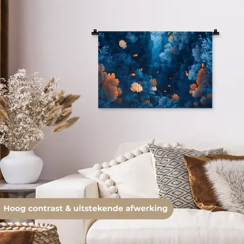 Koraalrif - Vissen - Oceaan - Blauw Wandkleed katoen klein -sfeer1