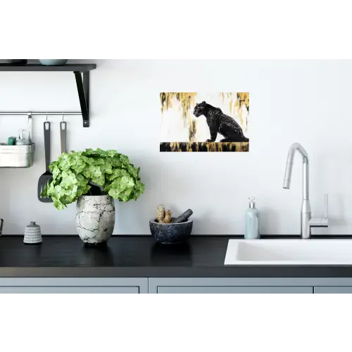 Panter - Zwart - Abstract - Goud Muursticker klein -keuken