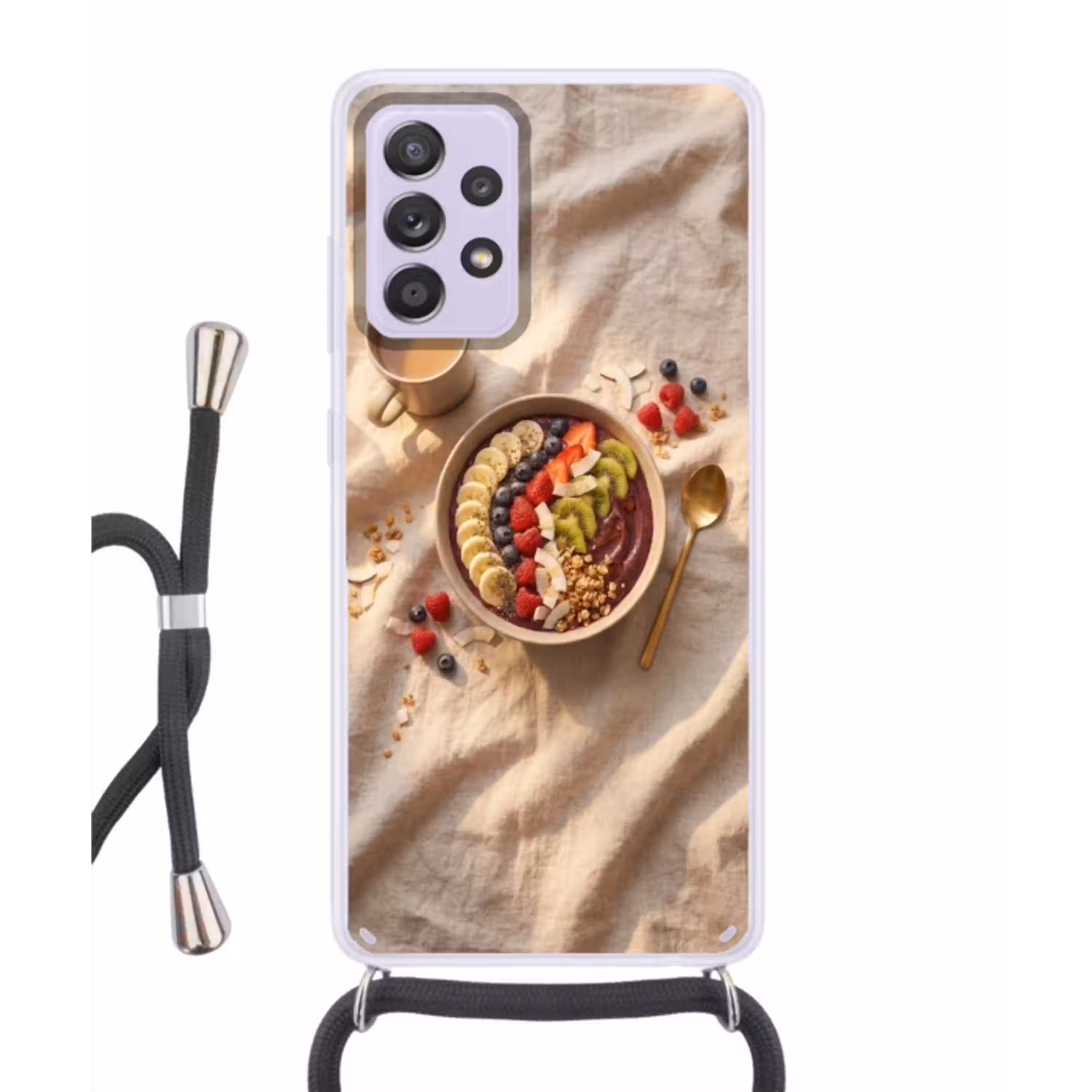 Eten - Ontbijtkom - Fruit - Gezond - Kleurrijk Hoesje Samsung Galaxy A52 5G met koord klein -3d