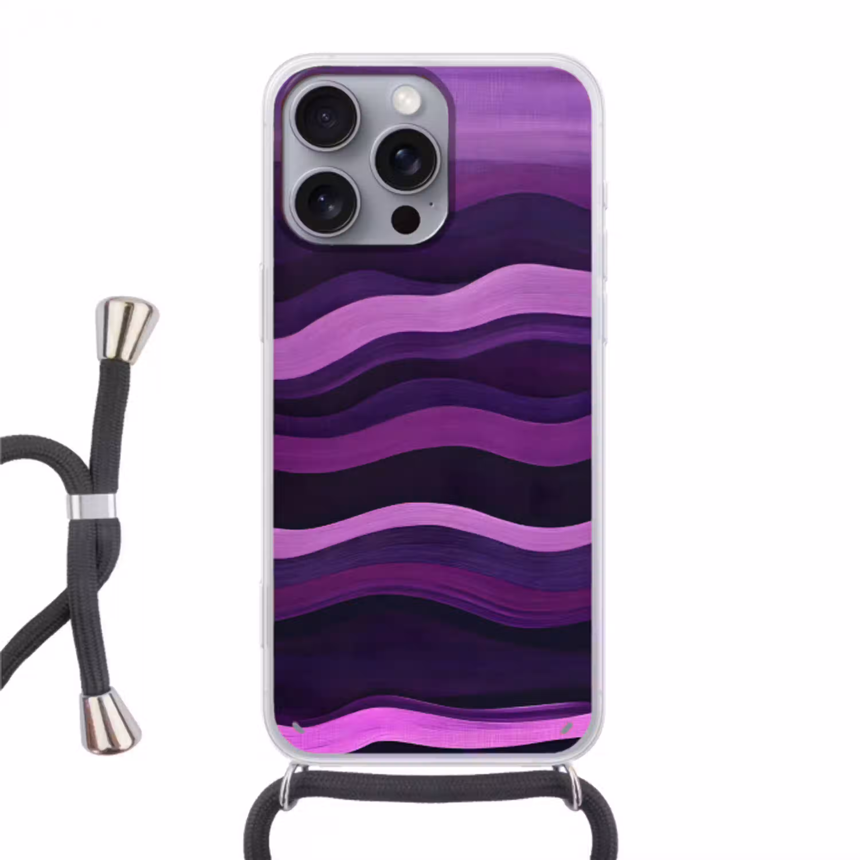 Lijnen - Golven - Paars - Abstract Hoesje iPhone 16 Pro Max met koord klein -3d
