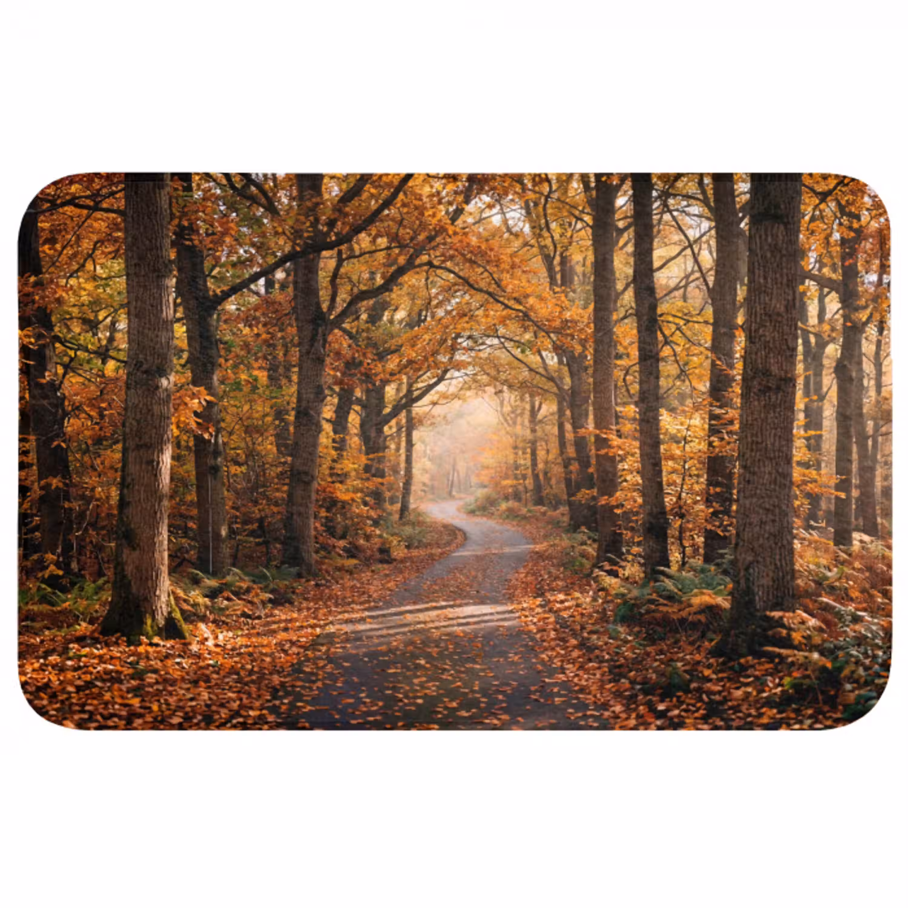 Bospad - Herfstbos - Bladeren - Oranje - Nostalgisch Badmat middel -3d