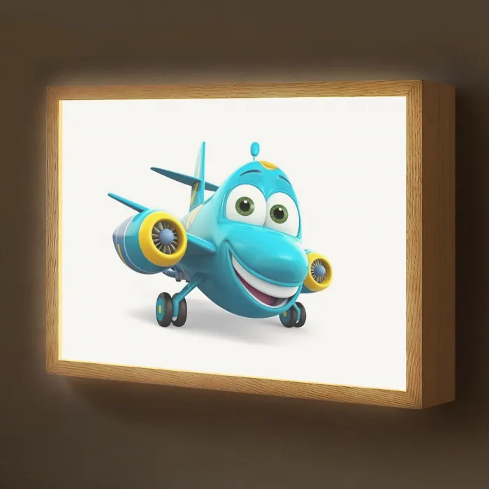 Vliegtuig - Blauw - Kinderen - Jongens Light Box met batterij (Wandlamp kind) middel -z3d_website