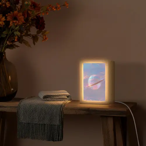 Planeet - Lucht - Wolken - Pasteltinten Light Box met kabel (Tafellamp) klein -sfeer4
